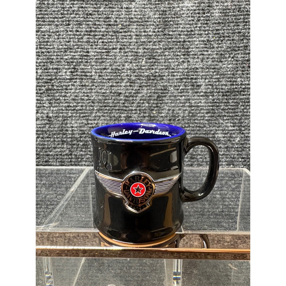 Harley-Davidson 2014 Black Cobalt Blue Winged Star Logo Ceramic Coffee Mug F-47